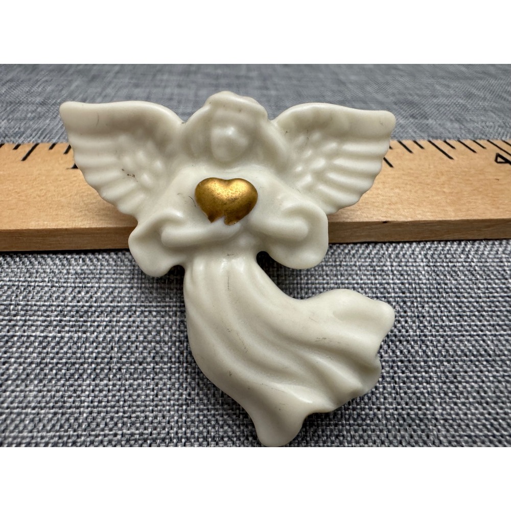 Lenox Porcelain Angel Pin Brooch Ivory Fine China Gold Heart Winged Guardian 2"